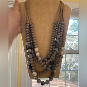 Chico’s Multi Strands Beaded‎ Necklace Leather Straps New w/ Tags